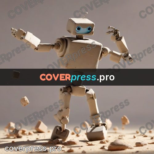 Clay figurine: white robot on the sand