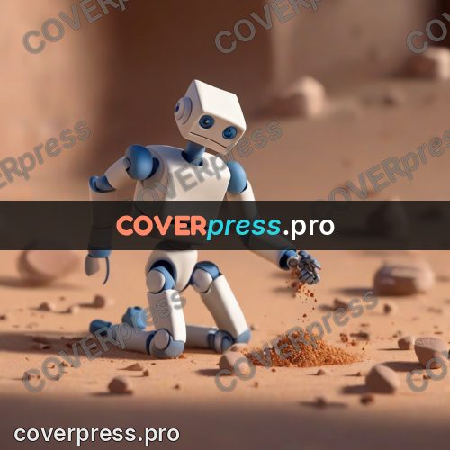 Clay figurine: white robot on the sand
