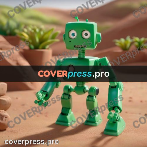 Clay figurine: green robot with round eyes
