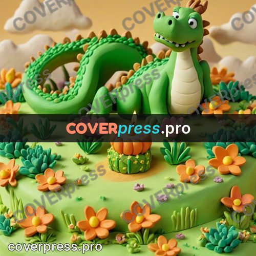 Clay figurine: dragon on a cake with flowers