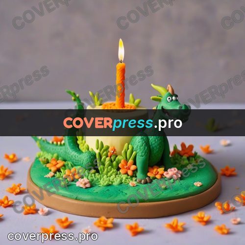 Clay figurine: dragon on a cake with flowers