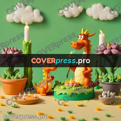 Clay figurine: dragon on a cake with flowers