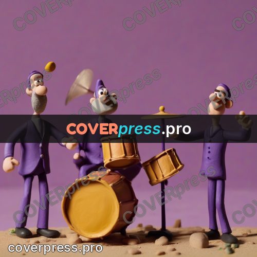 Clay figurine: musicians in purple suits