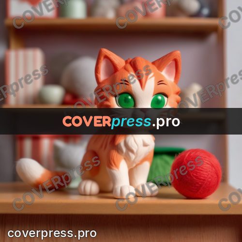Clay figurine: ginger kitten with red yarn