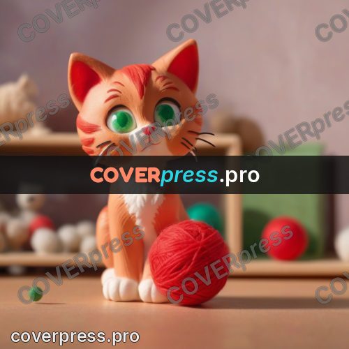 Clay figurine: ginger kitten with red yarn