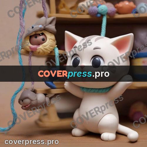 Clay figurine: kitten pawing at a string