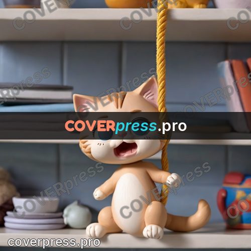 Clay figurine: kitten pawing at a string