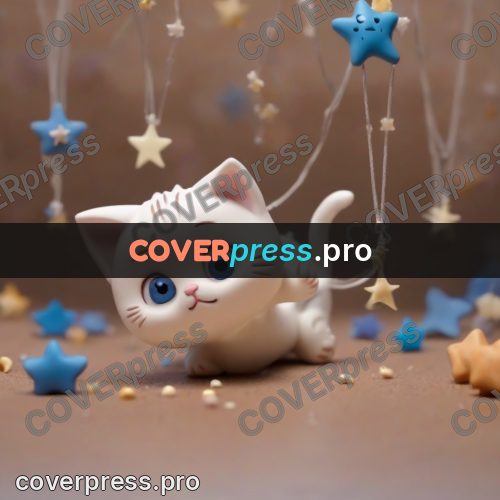 Clay figurine: kitten among hanging stars