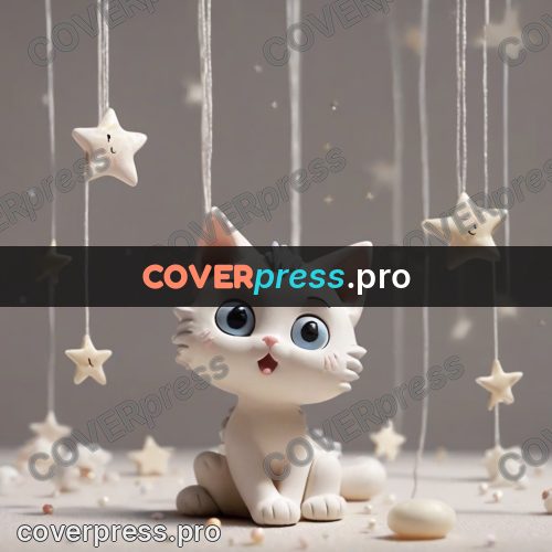 Clay figurine: kitten among hanging stars