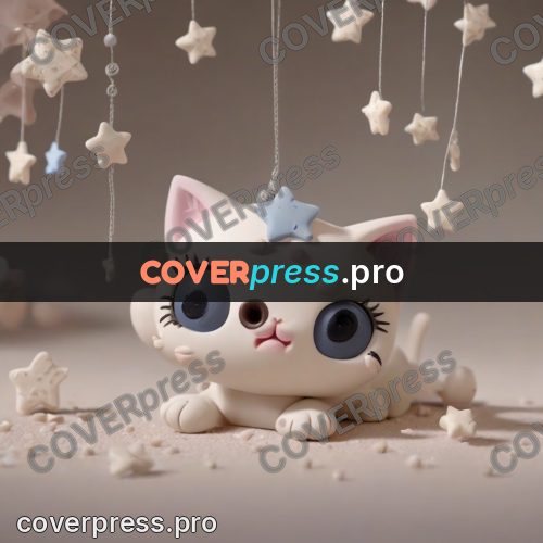 Clay figurine: kitten among hanging stars