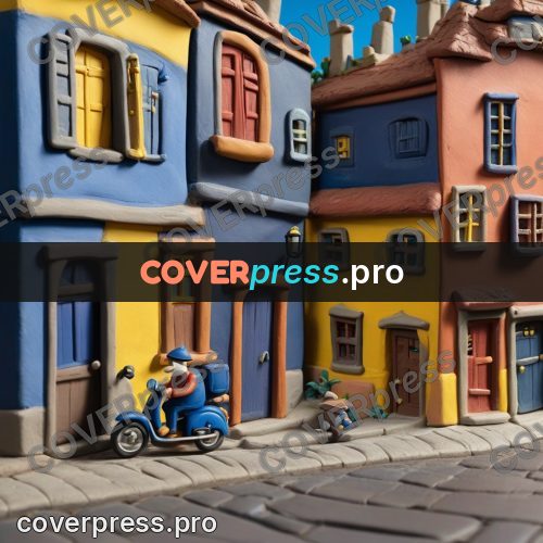 Clay figurine: colourful street with houses