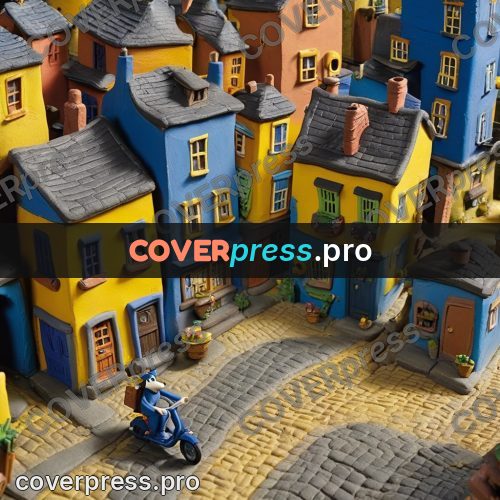 Clay figurine: colourful street with houses
