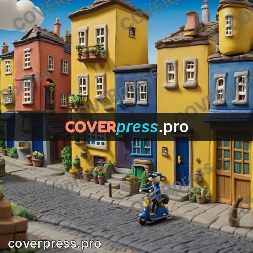 Clay figurine: colourful street with houses