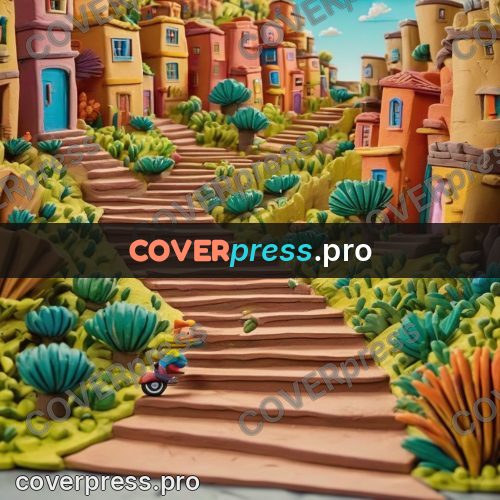 Clay figurine: stairs between coloured houses