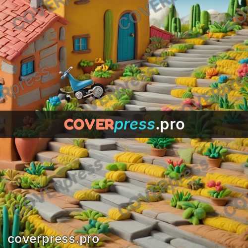 Clay figurine: stairs between coloured houses