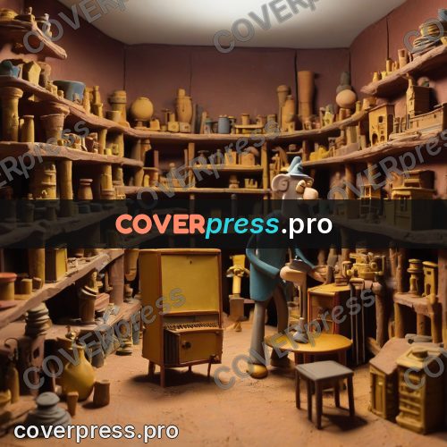 Clay figurine: shop with shelves and a piano