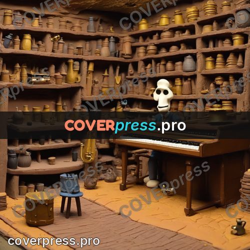 Clay figurine: shop with shelves and a piano