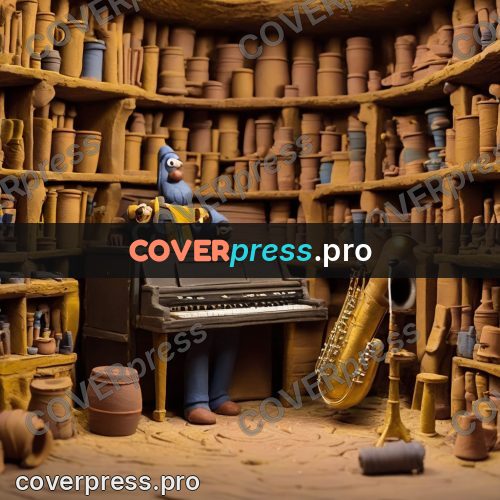 Clay figurine: shop with shelves and a piano