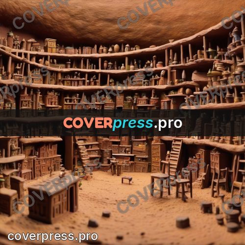 Clay figurine: shop with shelves to the ceiling