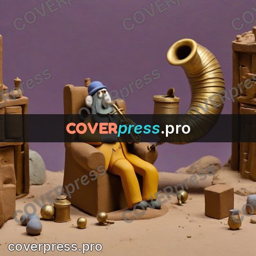 Clay figurine: musician with a large horn