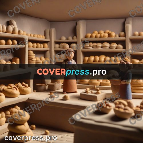 Clay figurine: bakery with shelves of bread