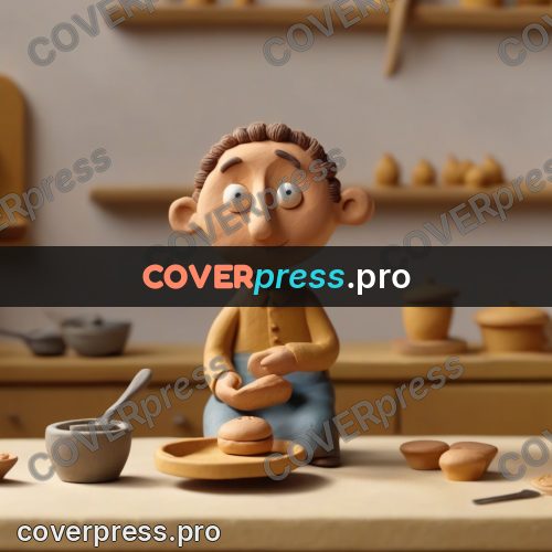 Clay figurine: baker at a table with dishes