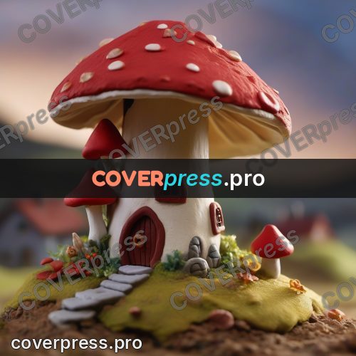 Clay sculpture: mushroom house with a red cap