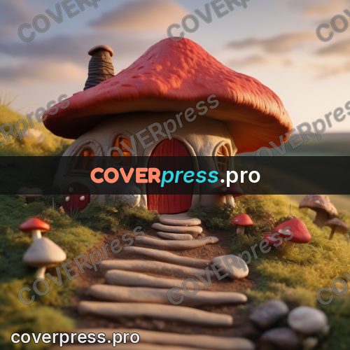 Clay sculpture: mushroom house on a green hill