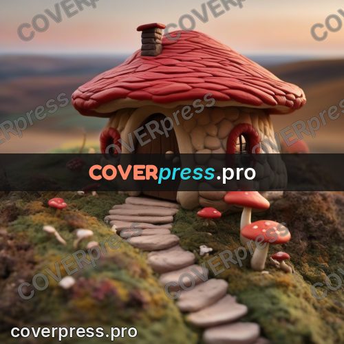 Clay sculpture: mushroom house on a green hill