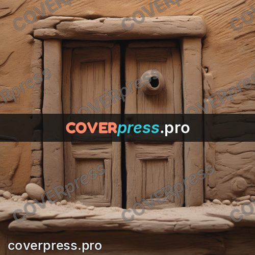 Clay sculpture: door in a wall with stones