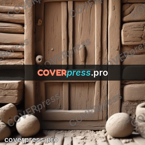 Clay sculpture: door in a wall with stones