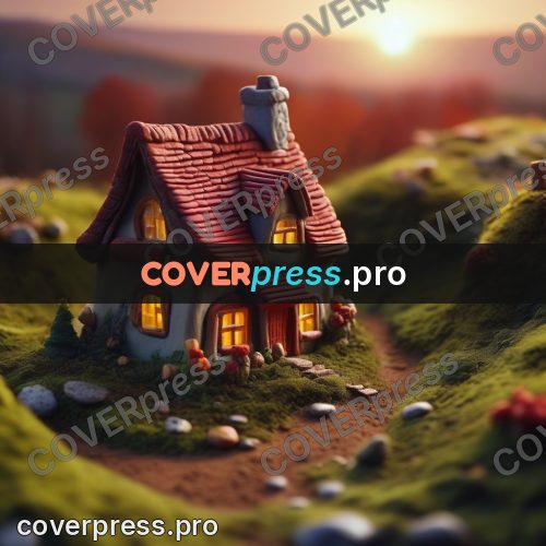 Clay sculpture: little house with lit windows