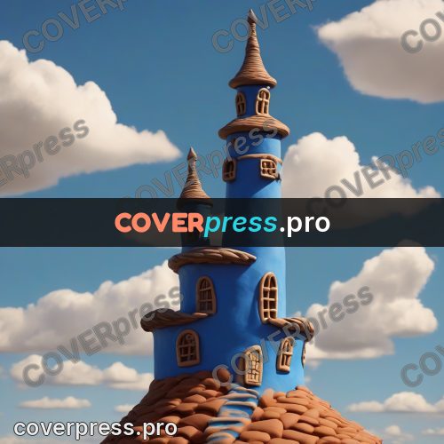 Clay sculpture: blue tower with a pointed roof