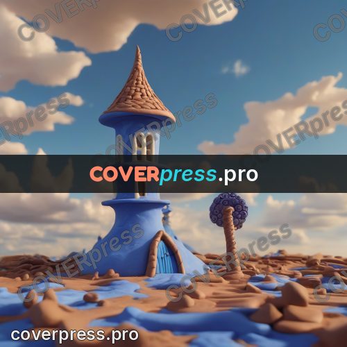 Clay sculpture: blue tower with a pointed roof