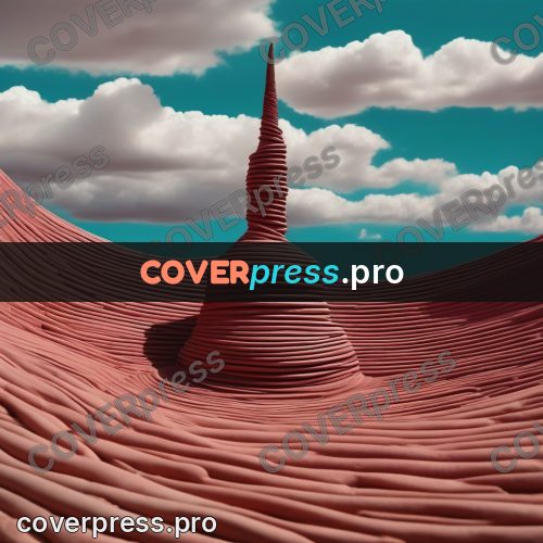Clay sculpture: red twisted tower on a hill