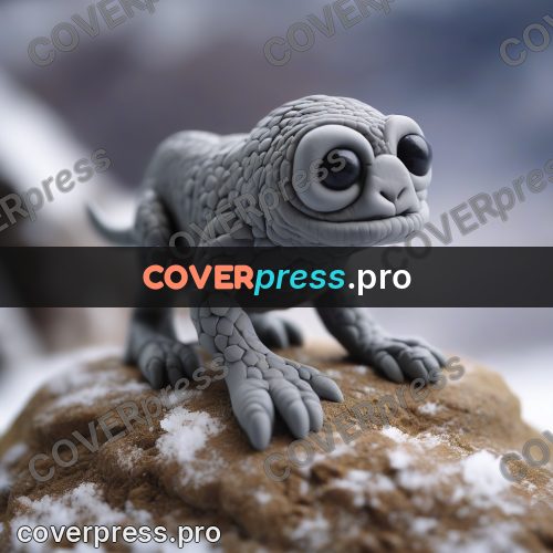 Clay sculpture: grey creature with big eyes