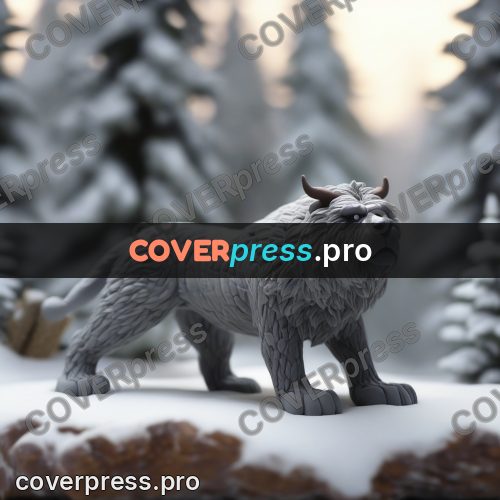 Clay sculpture: grey animal on the snow