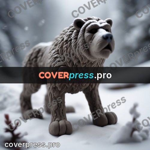 Clay sculpture: grey animal on the snow
