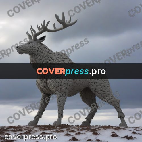 Clay sculpture: grey deer on the snow