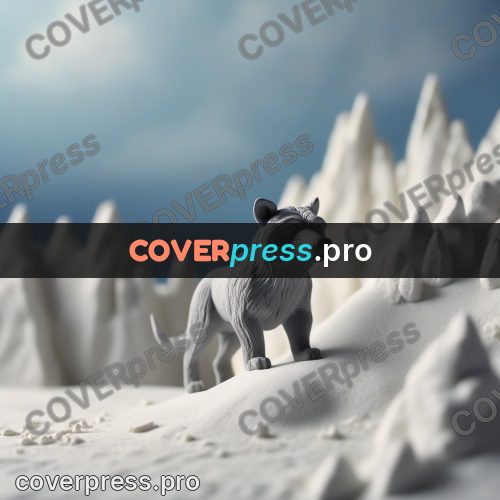 Clay sculpture: grey animal on a snowy mountain