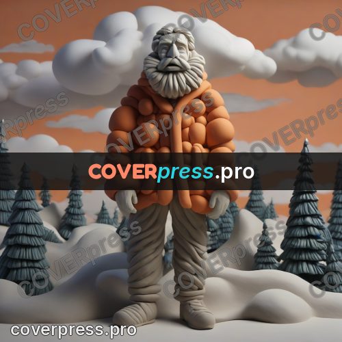Clay sculpture: figure in an orange coat