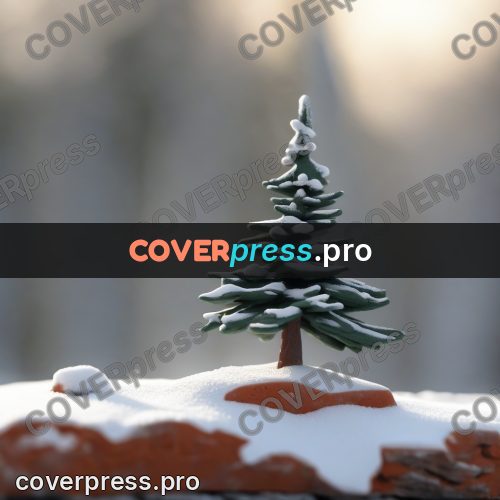 Clay sculpture: fir tree on a snowy stone