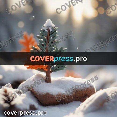 Clay sculpture: fir tree on a snowy stone
