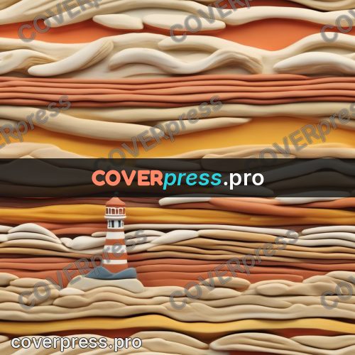 Clay sculpture: striped lighthouse among dunes