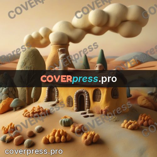 Clay sculpture: cottage with trees around it