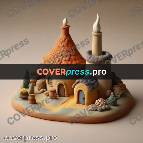 Clay sculpture: cottage with trees around it