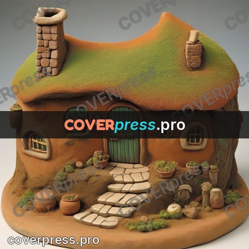 Clay sculpture: round cottage with a green door