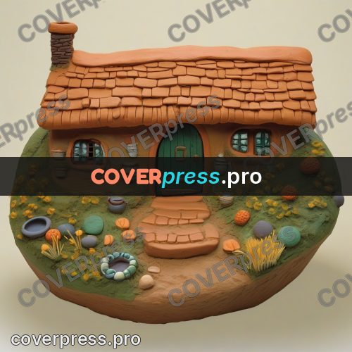 Clay sculpture: round cottage with a green door