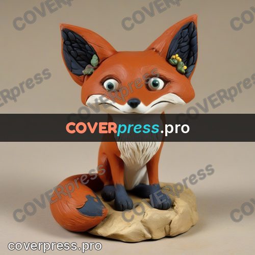 Clay sculpture: red fox sitting on the ground