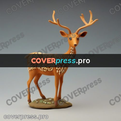Clay sculpture: pale ginger deer standing sideways
